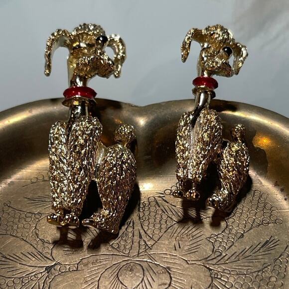 Vintage Poodle brooch pins gold x2 - Picture 1 of 8